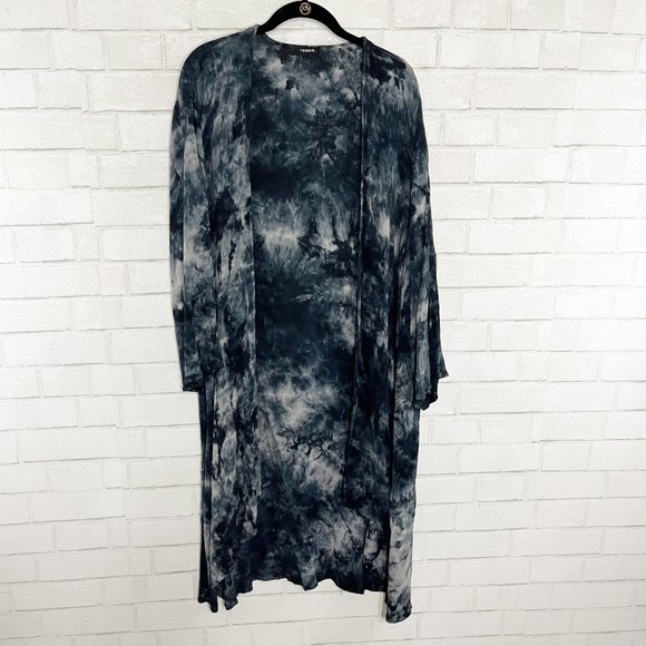 torrid Tops - Torrid Blue Tie Dye Gauze Kimono Duster Layering Piece Woman's Plus Size 1X